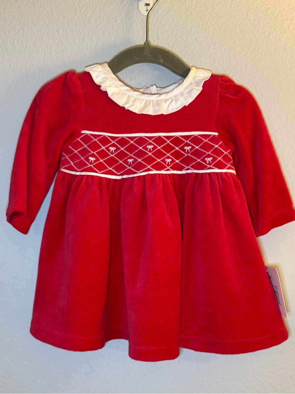 Little Me Red Velvet Dress with White Collar - 6 Months